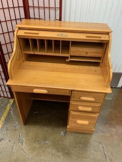 ROL TOP WRITING DESK,SOLID OAK