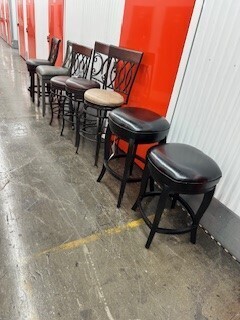 CHAIR,BAR HEIGHT, WOODEN / METAL BACK, REAL LEATHER SEAT, SWIVEL, NEW