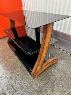 TV STAND , BLACK GLASS, 3 SHELVE