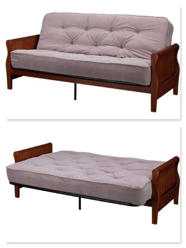Futon with 8&quot; Coil Mattress, Wood Arm