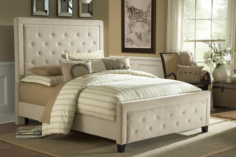 QUEEN BED FRAME TUFTED, BEIGE COLOR VELVET , SHOW ROOM SAMPLE