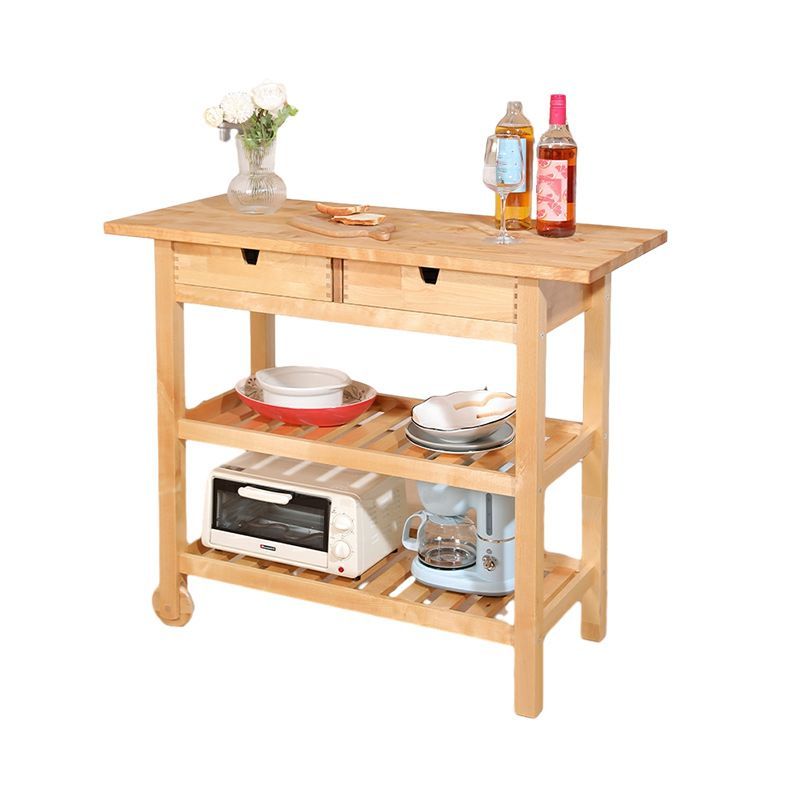 Wood Kitchen Cart with Casters, Open Storage,