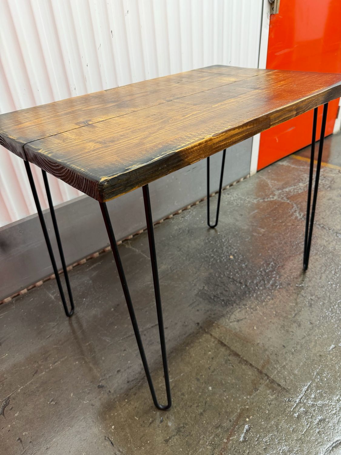 Computer Table Solid Wood Top, Iron Legs