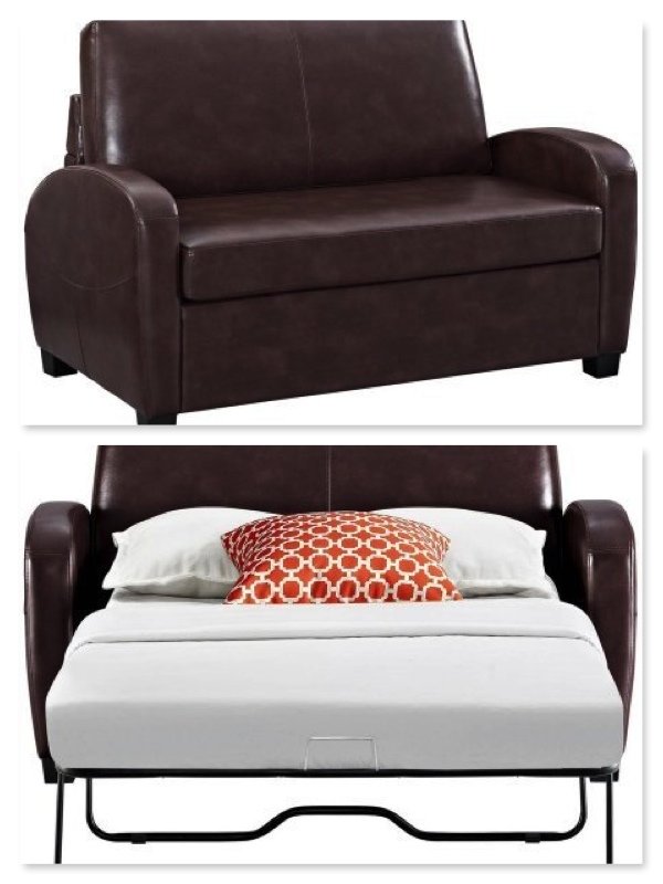 Faux Leather Loveseat Sleeper, Brown