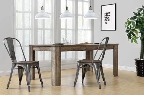 DINING TABLE, SOLID WOOD, AND 4 METAL CHAIRS