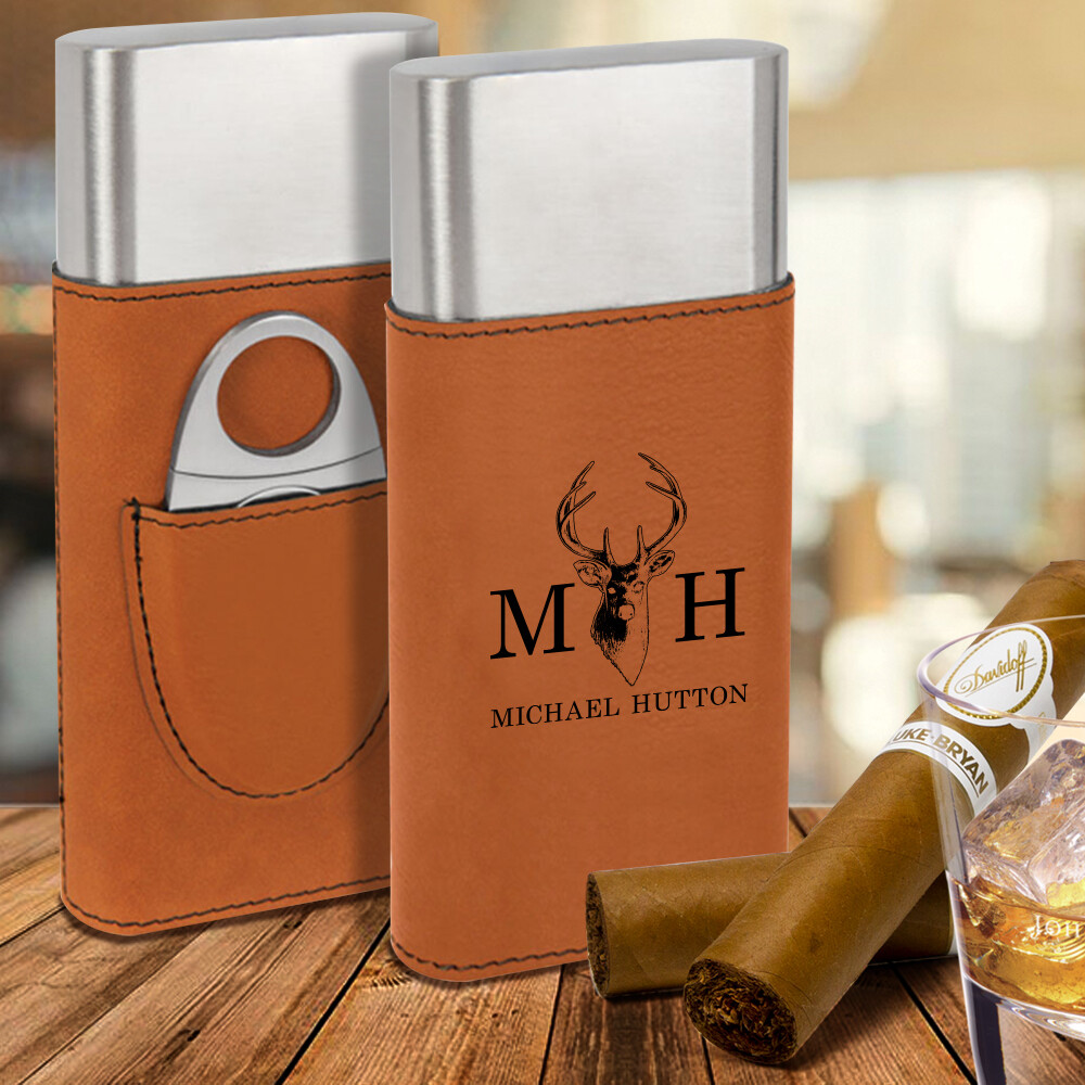Engraved Cigar Travel Case with Cutter | Groom Gift