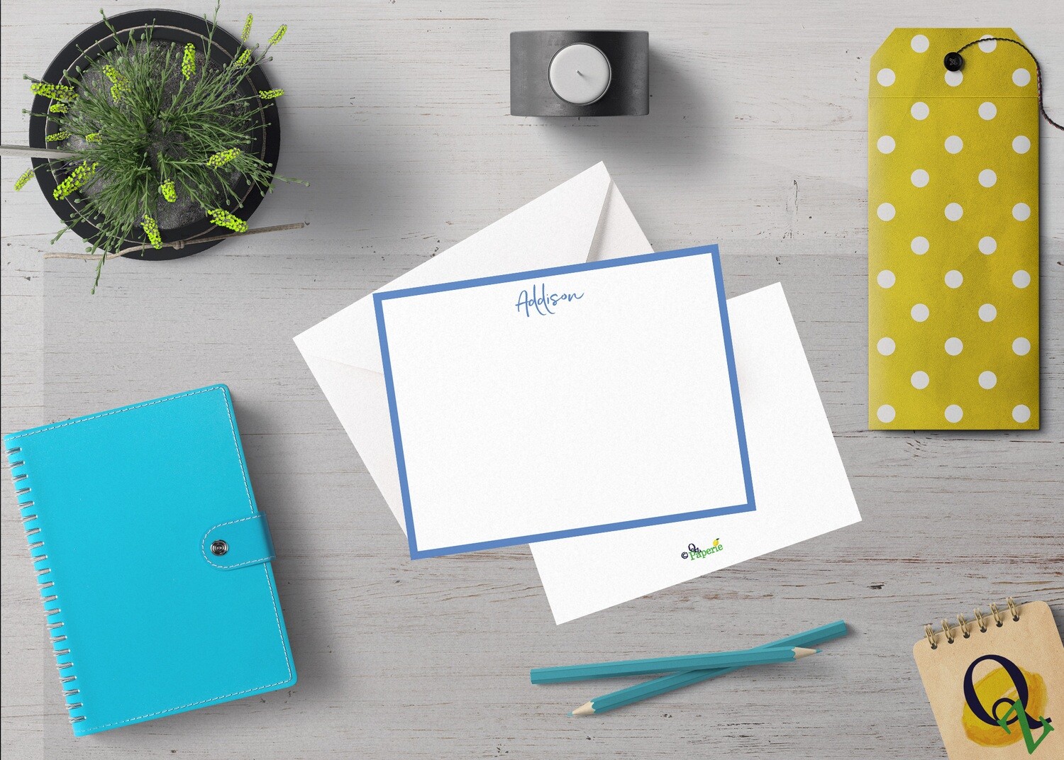 Image of Flat Personalized Note A6 with fun font in lots of colors. Heavy stock.