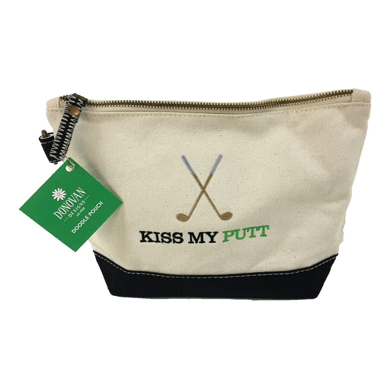 “Kiss My Putt” Embroidered on this 11x7x3, 100% cotton bag