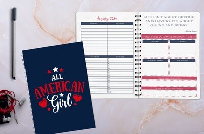 Picture of elegant 2024 planner with internal pages pictured. Ideal for task-driven individuals, especially Female Entrepreneurs