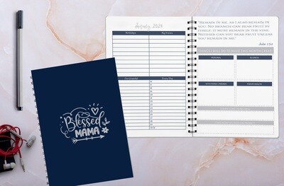 Picture of elegant 2024 planner with internal pages pictured. Ideal for task-driven individuals, especially Female Entrepreneurs