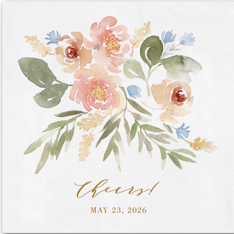 Soft Blossoms Cocktail Napkin | Wedding Beverage Napkin