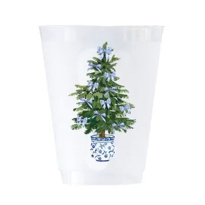 Blue Bow Christmas Tree Frost Flex Shatterproof Cups | Set of 8 16 oz