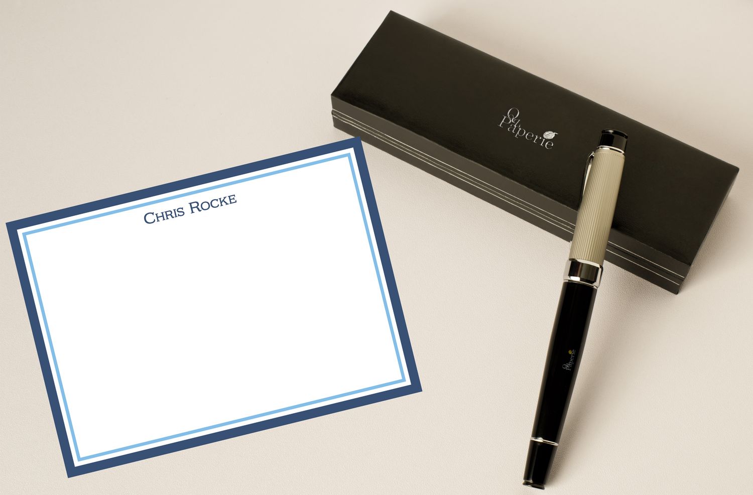 Elegant Double Border Full Name Flat Note cards A2