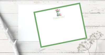 Thank You Note with Pink Tulips  | Flat Note Cards