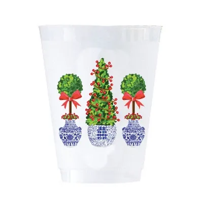Christmas Topiaries Frost Flex Shatterproof Cups | Set of 8 | 16 oz