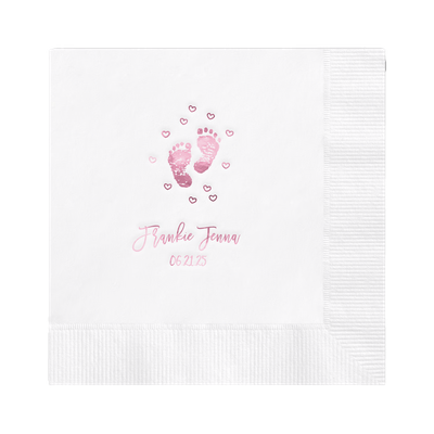 Tiny Footprints Cocktail Napkin - Baby Shower Beverage Napkin