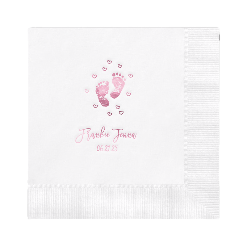 Tiny Footprints Cocktail Napkin - Baby Shower Beverage Napkin