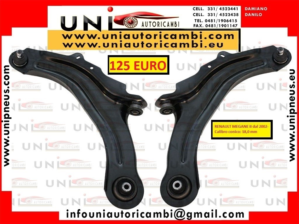 2 Bracci Inferiori per RENEULT MEGANE II dal 2002- (Calibro conico: 18,0 mm )