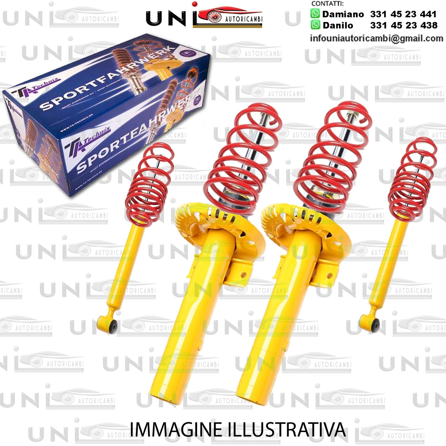Kit Assetto Sportivo Fisso Tatechnix 4 Ammortizzatori Sportivi + 4 Molle Ribassate Audi A3 Sedan + Sportback con 986-1075kg Tipo 8V 40 / 40mm