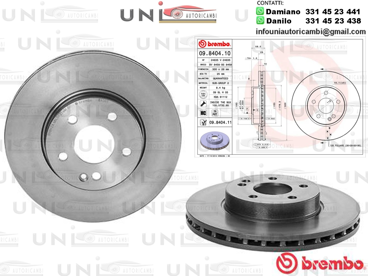 2 DISCHI ANTERIORI 300X28 MERCEDES V (W447), VIANO (W639), VITO / MIXTO (W639), VITO TOURER (W447), VITO (W639) 2.0D-Electric 09.03-