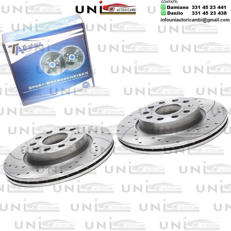 2X Dischi Sportivi Anteriori Baffati Forati Audi A3/ Seat Altea,Leon/ Skoda Octavia / VW Golf VI,V