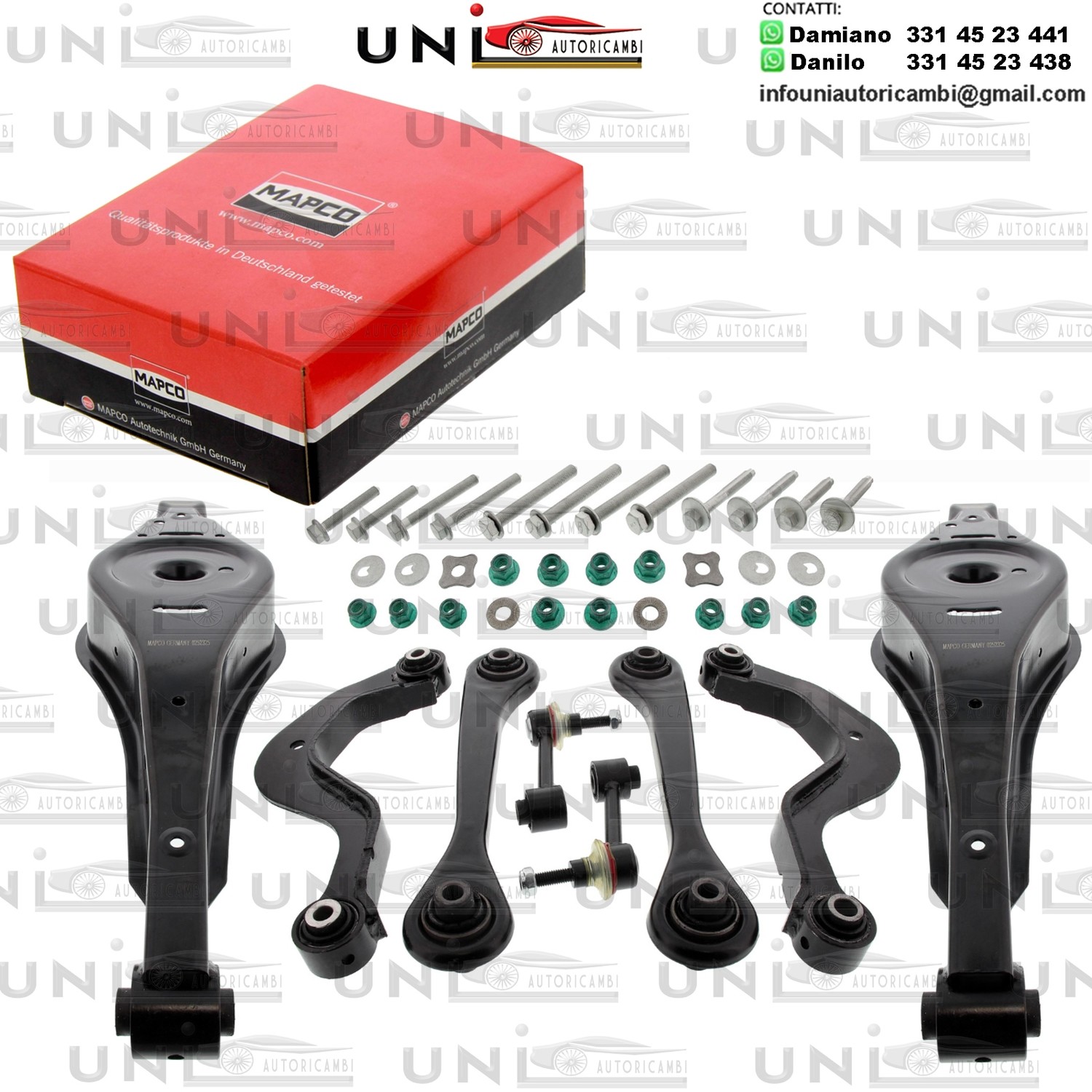 Kit riparazione 8 Bracci Oscillanti Posteriori Rinforzati AUDI A1, A3, Q3, TT / SEAT, ALTEA / XL, LEON, TOLEDO III / SKODA OCTAVIA II, SUPERB II, YETI / VW CC, EOS, GOLF PLUS 1.2-3.6 02.03