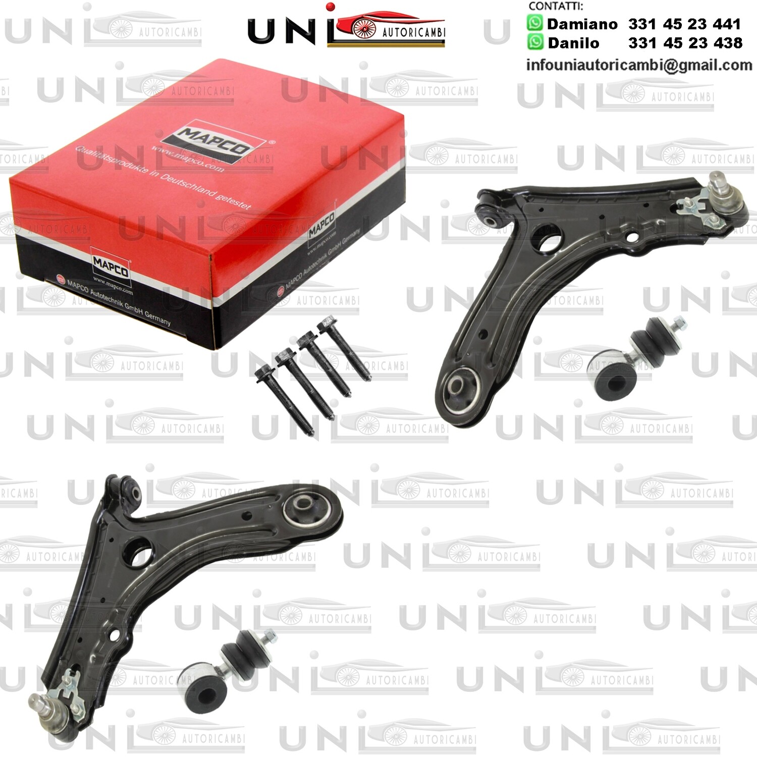 Kit 4 Bracci Anteriori Oscillanti Pezzi Mapco bilaterale Rinforzati SEAT CORDOBA / VARIO, IBIZA II, INCA, TOLEDO I /  VW CADDY II, CORRADO, GOLF II, JETTA II, POLO / CLASSIC 1.0-2.0 08.83-01.04