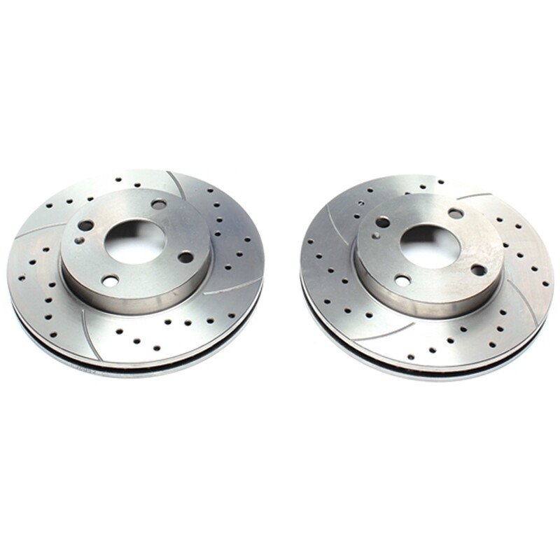 2X Dischi Sportivi Autoventilati Anteriori Baffati Forati Mazda 323 C IV / 323F IV / 323S IV / 323 V P/C/F/S / Demio