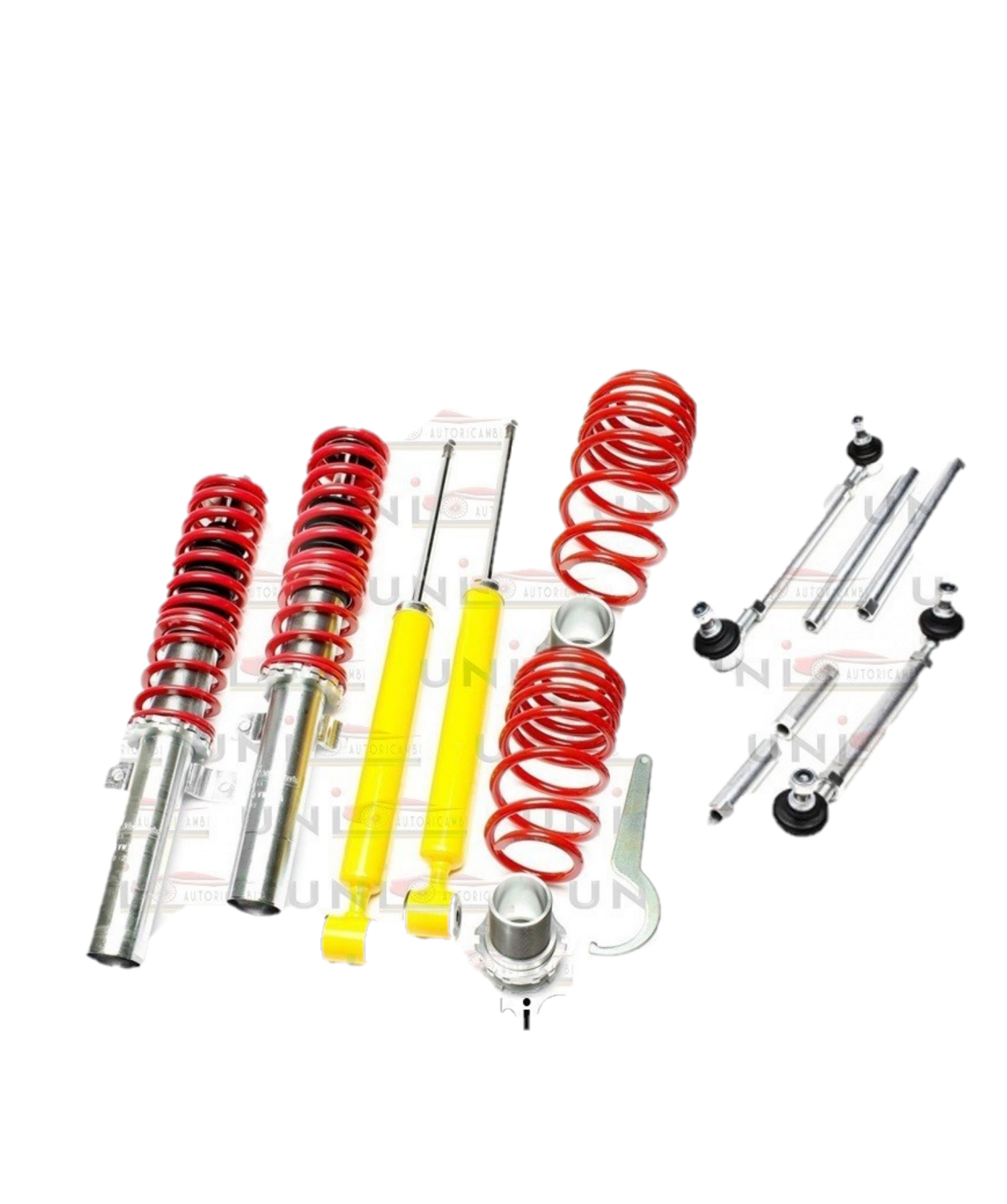 1x Assetto a GHIERA REGOLABILE + 2 Biellette regolabili per: AUDI A1 - SEAT IBIZA 6L 6J - SKODA FABIA 6Y - VW POLO 9N 6R