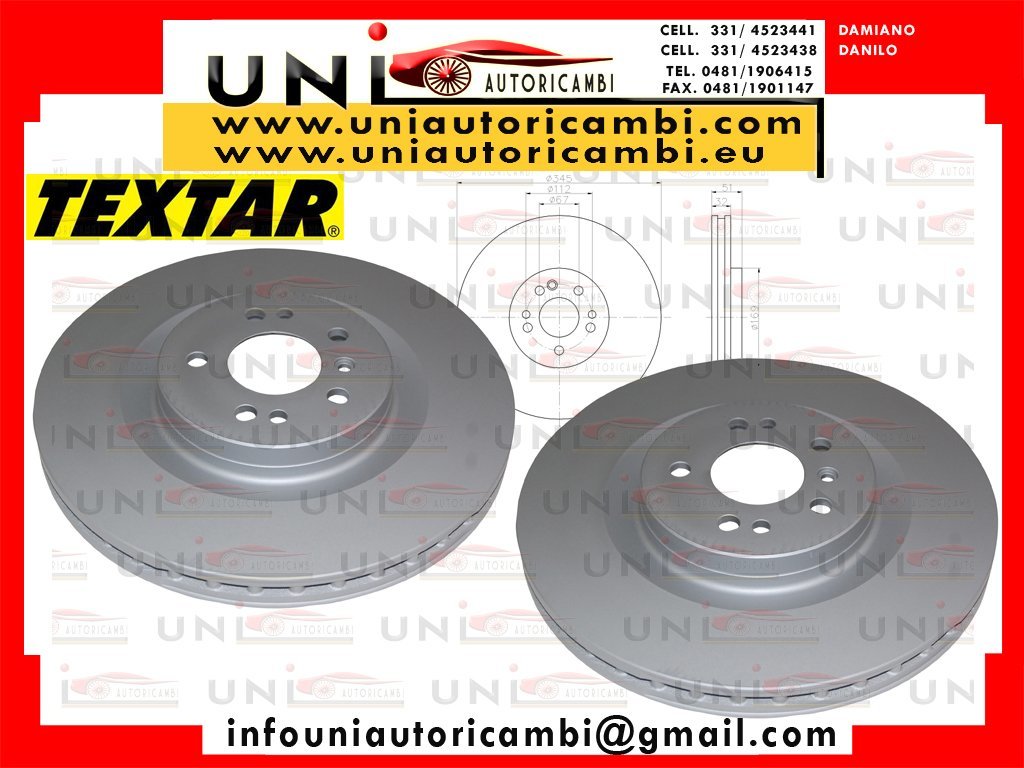 2 Dischi Freno Anteriori Autoventilati Rivestiti Textar Mercedes ML W163 da 02.1998