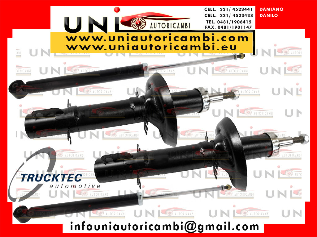 4x Ammortizzatori Normali a Gas (2 Anteriori + 2 Posteriori) Audi A3 8L da 1996 Seat Leon 1M da 1997 / Skoda Octavia 1U da 1996 / VW BORA 1J dal 1998 / VW GOLF 4 IV dal 1997 /