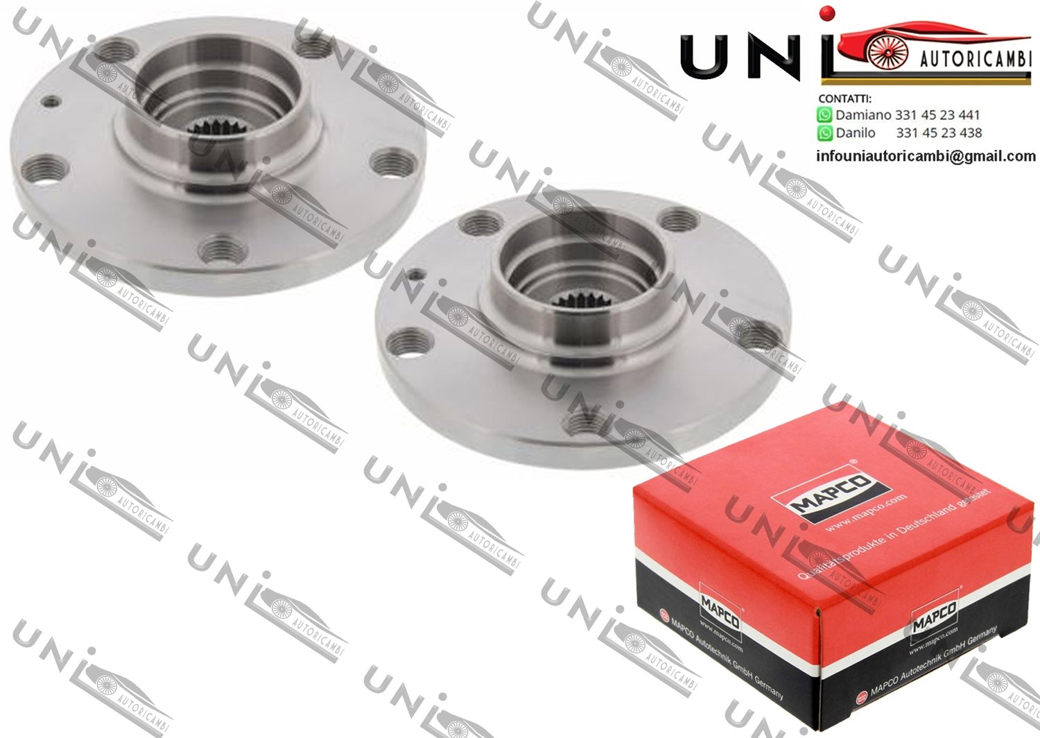 KIT 2 Mozzi Ruota Anteriore Bilaterali con cuscinetti / VW Caddy I da 1982 / VW Golf I / Cabriolet / II da 1974 / VW Jetta I da 1978 / VW Scirocco da 1974