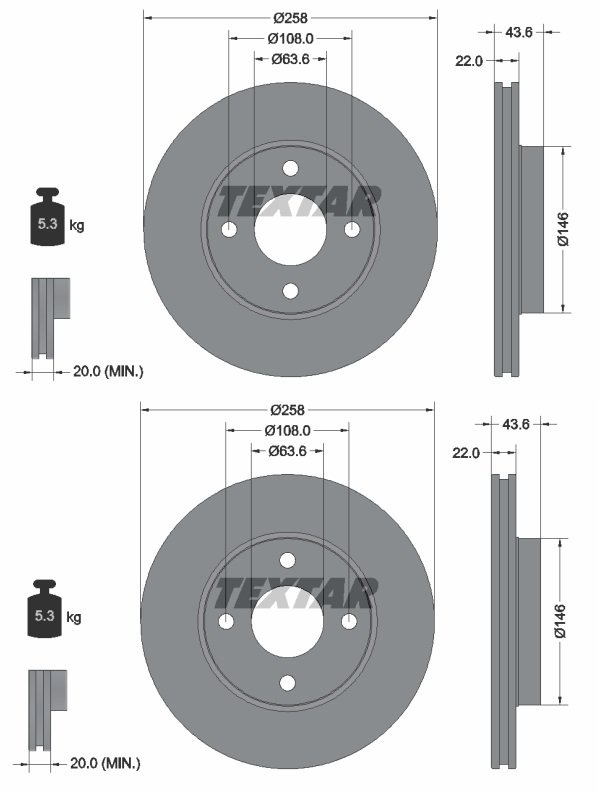 2 Dischi Sportivi Autoventilati Anteriori per: 258x22 FORD FIESTA, FIESTA IV, FIESTA V, FOCUS, FUSION, KA, PUMA, STREET KA; MAZDA 121 III, 2 1.0-2.0 08.95-12.12