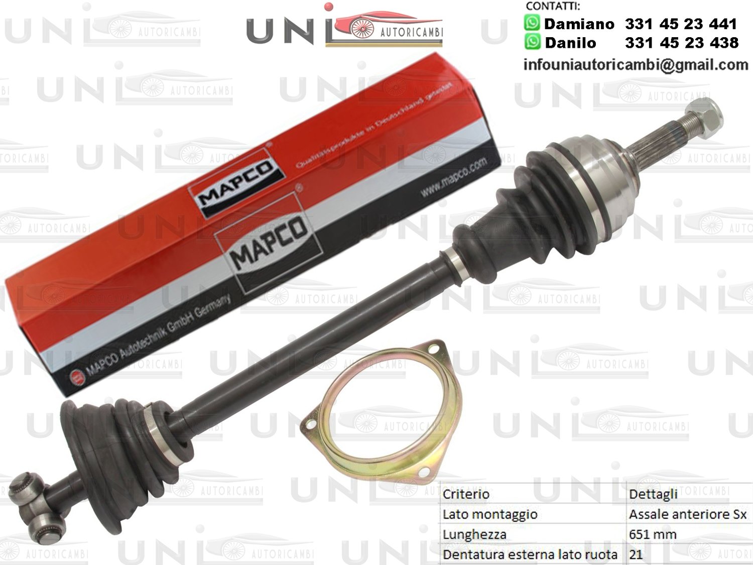 Albero Motore Semiasse Anteriore DESTRO/ Renault 19 I (B/C53) da 1988/ Renault 19 I Cabriolet da 1991/ Renault 19 I Chamade (L53) da 1988/ Renault Furgonato (S53) da 1988/ Renault 19 II (B/C53) /