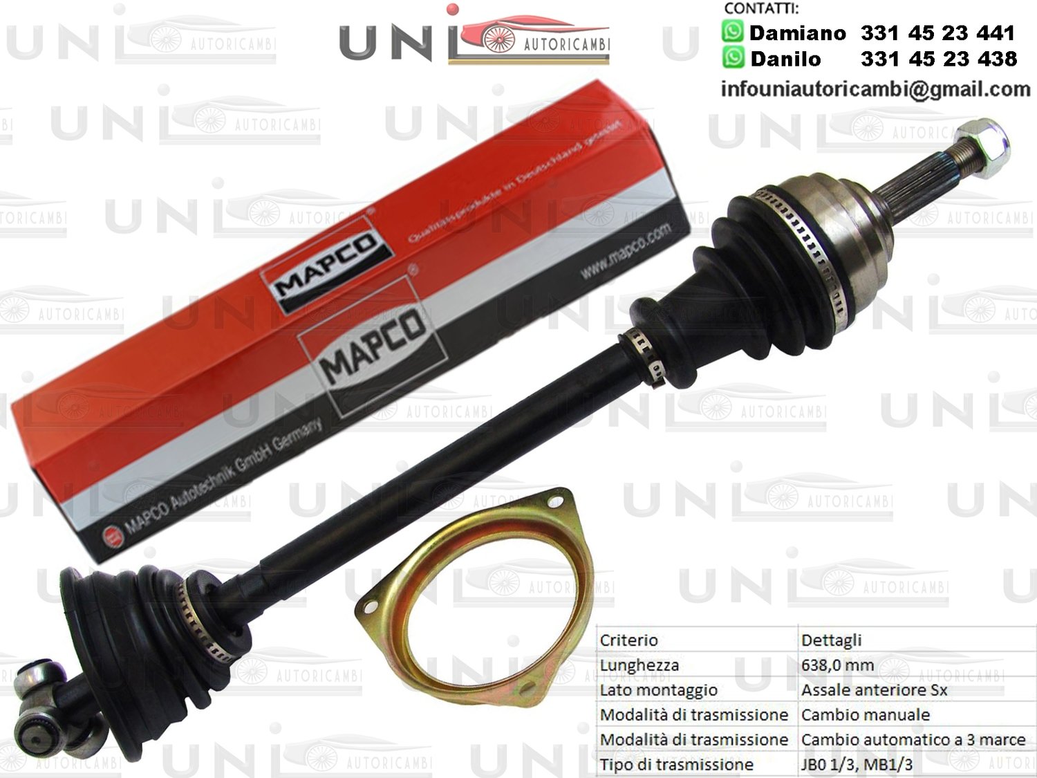 Albero motore semiasse Anteriore DESTRO / Renault 19 I (B/C53) da 1988/ Renault 19 I Cabriolet (D53​) da 1991/Renault 19 I Chamade (L53) da  ​1988/Renault 19 II (B/C53)​ da 1992/Renault 19 II (B/C53)​