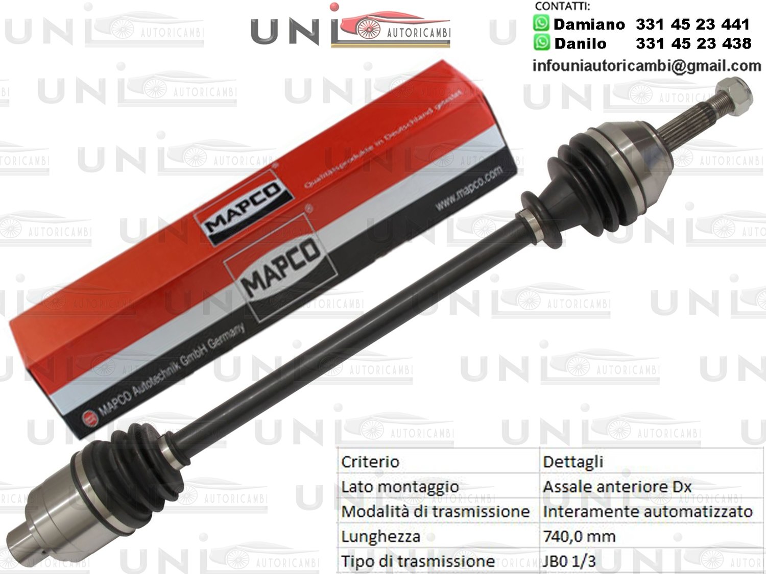 Albero Motore / Semiasse Anteriore DESTRO/Renault 19 I (B/C53) da 1988/ Renault  19 I Cabriolet (D53) da 1991/  Renault ​19 I Chamade (L53) da 1988 / Renault  19 II (B/C53) ​da 1992 / Renault  19 II