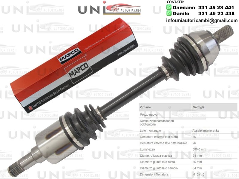 Albero Motore / Semiasse Anteriore SINISTRO/Ford C-Max da 2007 /Ford Focus C-Max da 2003 /Ford Focus II da 2004/Ford Focus II ​Station Wagon da 2004/Ford Focus II ​Tre volumi ​ da 2005/