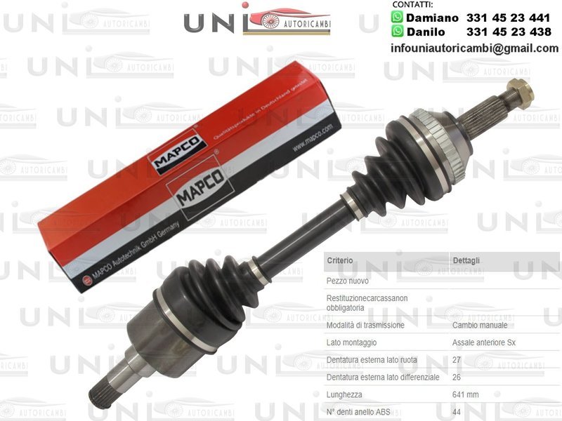 Albero Motore / Semiasse Anteriore DESTRO / Ford Mondeo I da 1993 /Ford Mondeo I Station Wagon da 1993 /Ford Mondeo I Tre Volumi da 1993 / Ford Mondeo II da 1996 /