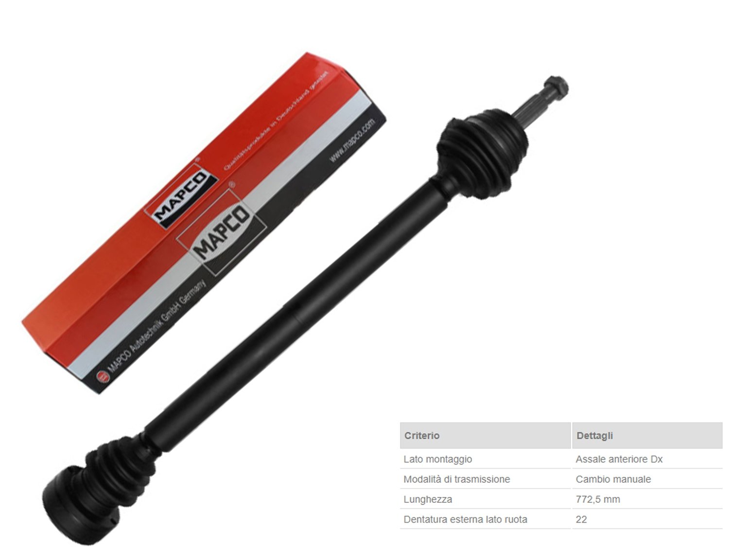 1 Albero Motore / Semiasse Anteriore DESTRO / Seat Cordoba (6K1) da 1993/Seat Cordoba Vario (6K5) da1996/Seat Ibiza II (6K1)/Seat Inca (6K9) da 1995/ Seat Toledo I (1L) da 1991/ VW Caddy II Furgonato