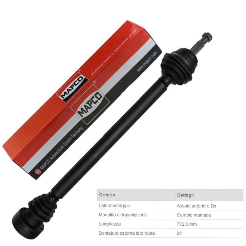 1 Albero Motore / Semiasse Anteriore DESTRO / Seat Cordoba (6K1) da 1993/Seat Cordoba Vario (6K5) da1996/Seat Ibiza II (6K1)/Seat Inca (6K9) da 1995/ Seat Toledo I (1L) da 1991/ VW Caddy II Furgonato