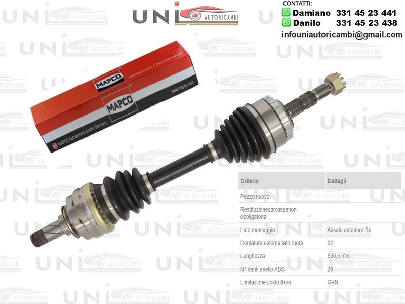 Albero Motore / Semiasse Anteriore SINISTRO/Opel Combo da 1994/Opel Corsa da 1993/Opel Corsa B Furgonato da 1999/Opel Corsa B Station Wagon​ da 1999/Opel Meriva da 2003/Opel Meriva da 2003/