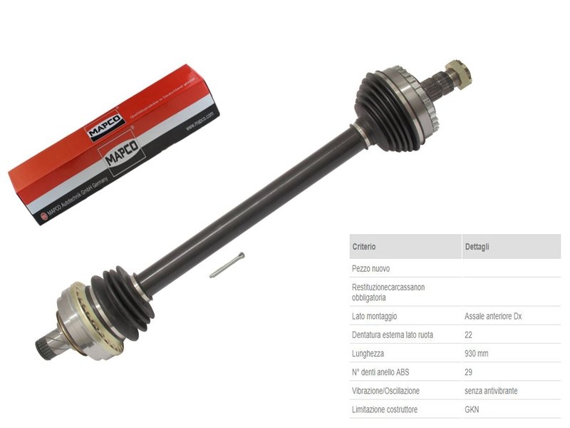 Albero Motore / Semiasse Anteriore DESTRO/Opel Combo da 1994/Opel Corsa B da 1993/Opel Corsa B Furgonato da 1999/Opel Corsa B Station Wagon​ da 1999/Opel Meriva da 2003/Opel Tigra da 1994/