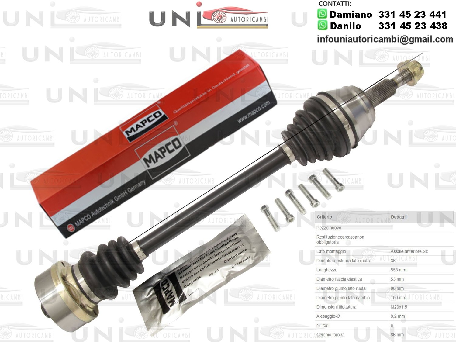 Albero Motore / Semiasse Anteriore SINISTRO/-Audi A3 da 1996/Seat Leon da 1999/Seat Toledo II da 1998/Skoda Octavia I da 2005/Skoda Octavia I Combi da 1998/