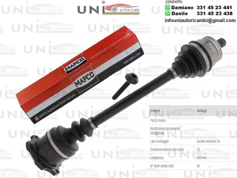 Albero Motore / Semiasse Anteriore SINISTRO/Audi A4 da 1994/Audi A4 Avant da 1994/VW Passat da 1996/VW Passat Station Wagon da 1997 /VW Passat Variant da 2000/