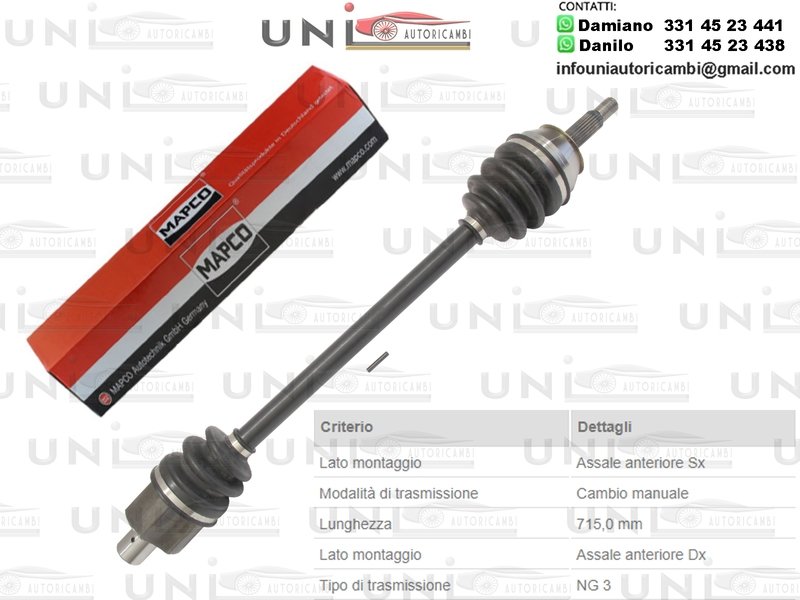 Albero Motore / Semiasse Anteriore BILATERALE/ Renault 25 (B29) da 1984/ Renault Espace II (J/S63) da 1991/