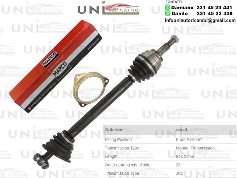 Albero Motore / Semiasse Anteriore DESTRO /Renault Megane I (BA0/1) da 1996/ Renault Megane I Cabriolet (EA0/1) da 1996/Renault Megane I Classic (LA0/1) da 1996/ Renault Megane I Coach (DA0/1) /