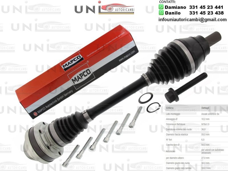 Albero Motore / Semiasse Anteriore SINISTRO/Audi A3 da 2012/Audi A3 Cabriolet da 2013/Audi A3 Limousine da 2013/Seat Leon da 2013/Seat Leon SC da 2013/Seat Leon ST da 2013/