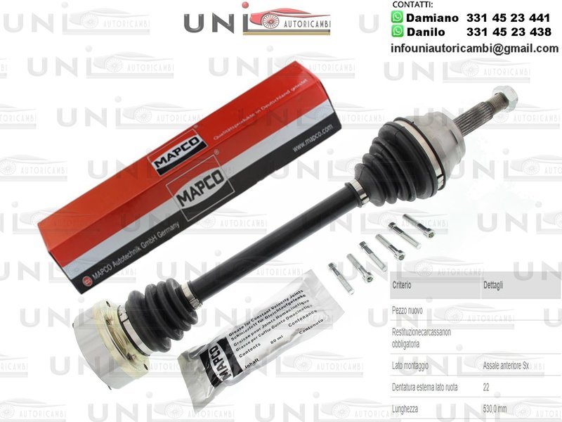 Albero Motore / Semiasse Anteriore SINISTRO/VW Golf II da 1986/VW Sciricco da 1982/VW Golf I Cabriolet da 1983/