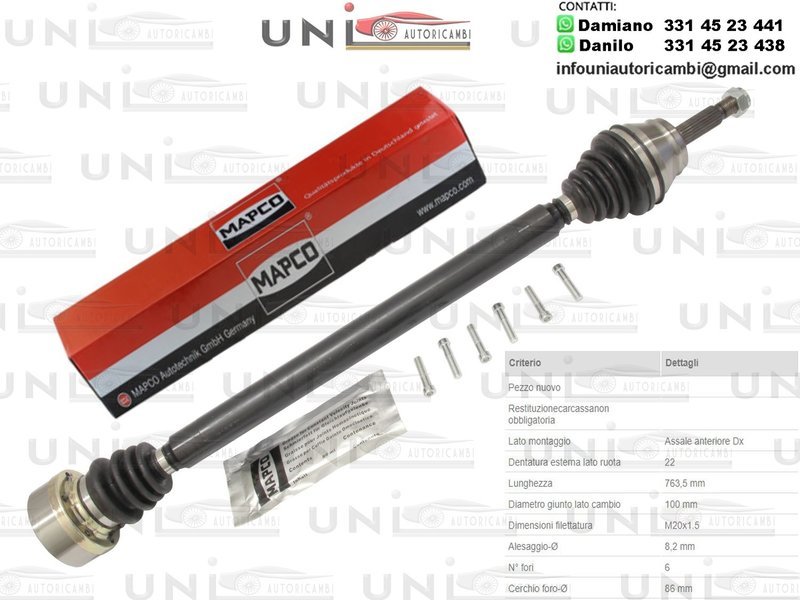 Albero Motore / Semiasse Anteriore DESTRO/Seat Cordoba da 1993/Seat Ibiza II da 1993/Seat Toledo I da 1991/VW Caddy II Furgonato da 1996/VW Golf II da 1983/VW Jetta II da 1984/