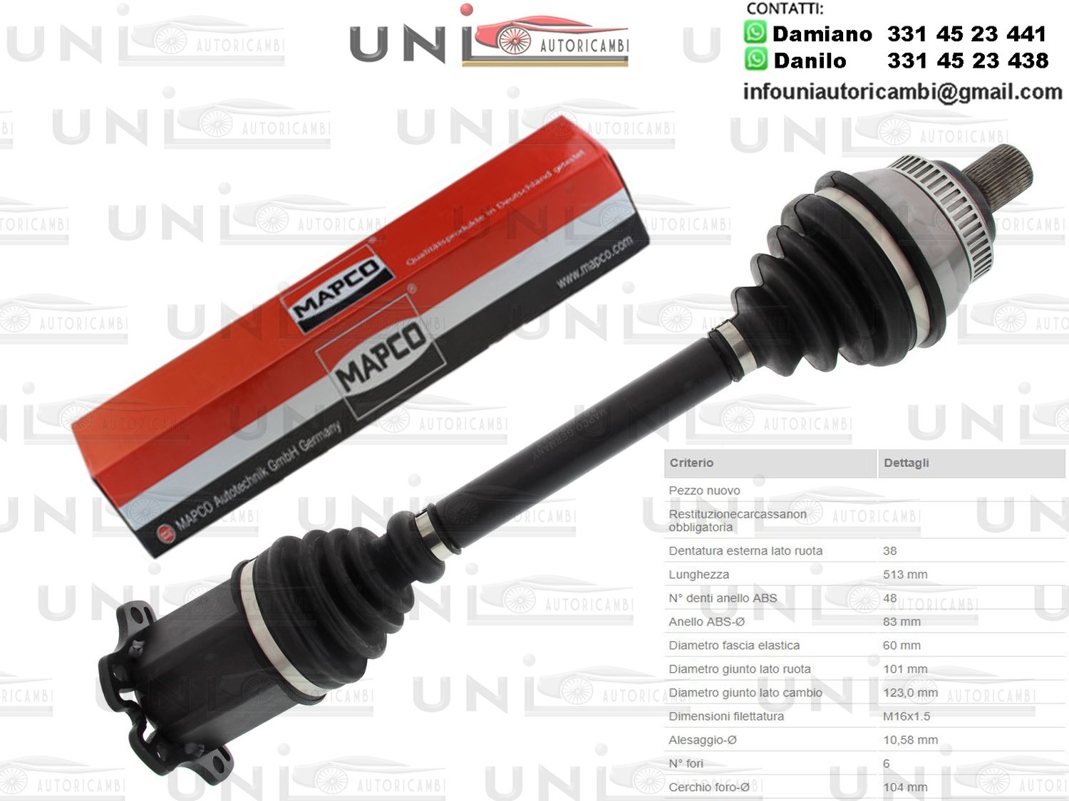 Albero Motore / Semiasse Anteriore SINISTRO/Ford Galaxy da 2000/Seat Alhambra da 1997/VW Sharan da 1997/